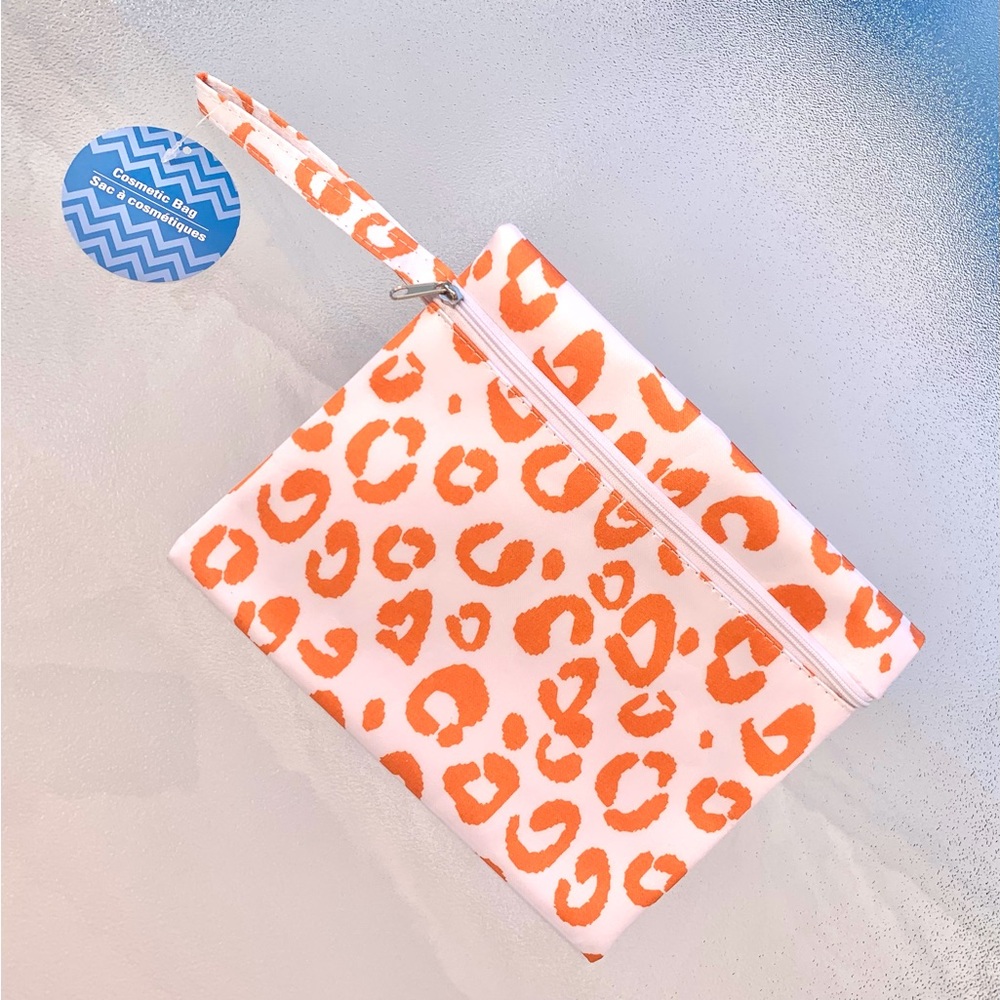 Orange and White Cheetah Print Cosmetic Pouch